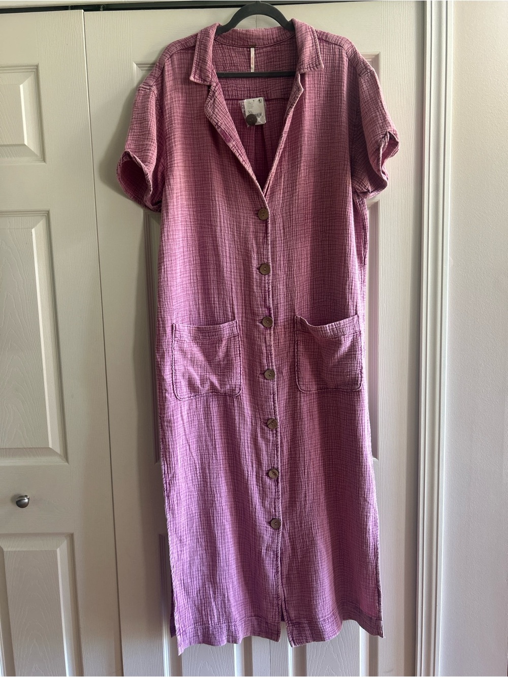 Free People Almeda Dress Women's Size XL Pink Shirtdress Boho Midi Gauze NWT